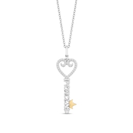 Enchanted Disney Majestic Princess 1/8 CT. T.W. Diamond &quot;PRINCESS&quot; Key Pendant in Sterling Silver and 10K Gold – 19&quot;