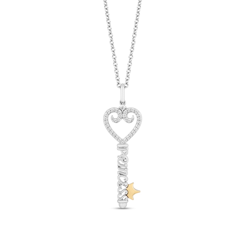 Enchanted Disney Majestic Princess 1/8 CT. T.W. Diamond "PRINCESS" Key Pendant in Sterling Silver and 10K Gold – 19"