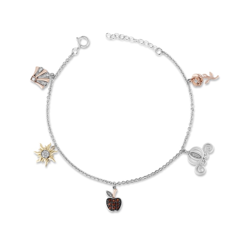 Enchanted Disney Majestic Princess Garnet and 1/8 CT. T.W. Diamond Bracelet in Sterling Silver and 10K Two-Tone Gold