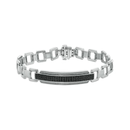 Men's 1 CT. T.W. Black Enhanced and White Diamond Triple Row Border ID Bracelet in Sterling Silver - 8.5&quot;