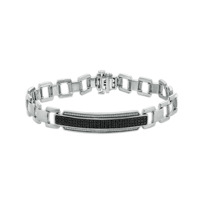 Main Image 1 of Men's 1 CT. T.W. Black Enhanced and White Diamond Triple Row Border ID Bracelet in Sterling Silver - 8.5&quot;