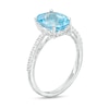 Thumbnail Image 3 of Oval Swiss Blue Topaz and White Lab-Created Sapphire Tapered Shank Ring in Sterling Silver