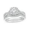 Thumbnail Image 1 of 3/4 CT. T.W. Certified Diamond Cushion-Shaped Frame Twist Shank Bridal Set in 14K White Gold (I/I2)