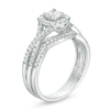 Thumbnail Image 3 of 3/4 CT. T.W. Certified Diamond Cushion-Shaped Frame Twist Shank Bridal Set in 14K White Gold (I/I2)