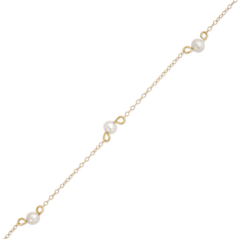 Main Image 1 of Child's 3.5mm Freshwater Cultured Pearl Trio Station Bracelet in 14K Gold – 6&quot;