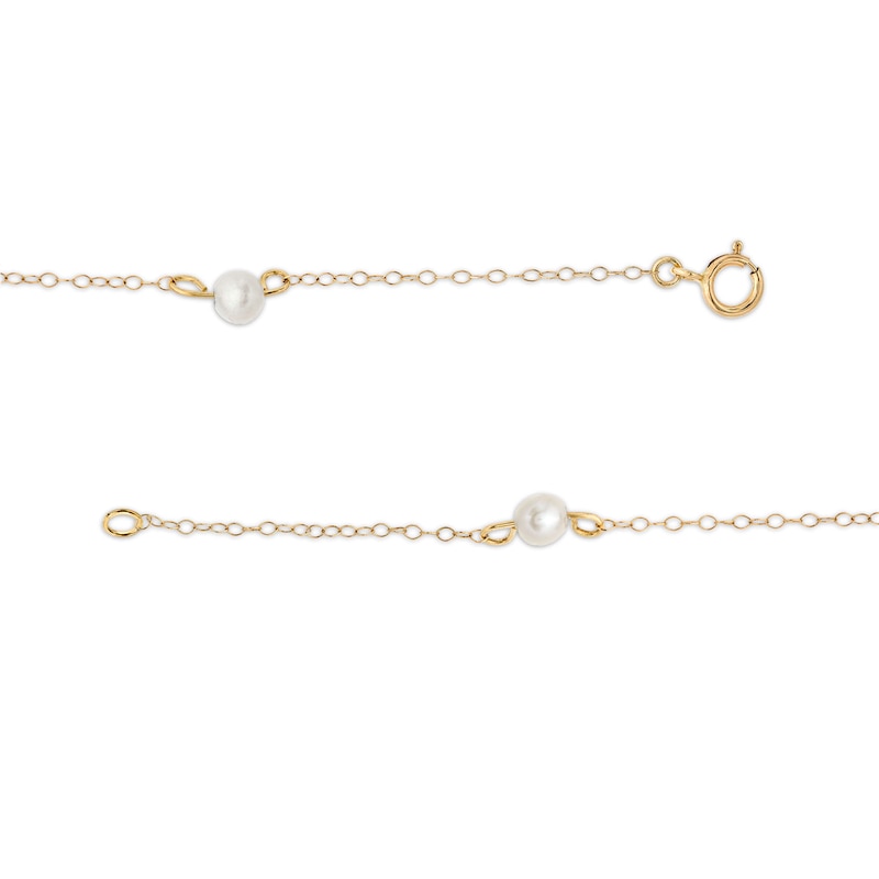 Main Image 3 of Child's 3.5mm Freshwater Cultured Pearl Trio Station Bracelet in 14K Gold – 6&quot;