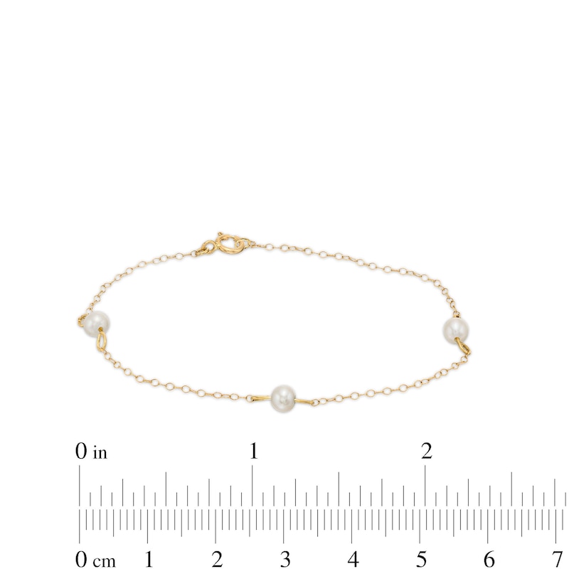 Main Image 4 of Child's 3.5mm Freshwater Cultured Pearl Trio Station Bracelet in 14K Gold – 6&quot;