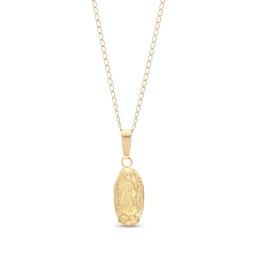 Child's Textured Virgin Mary Oval Medallion Pendant in 14K Gold - 13&quot;