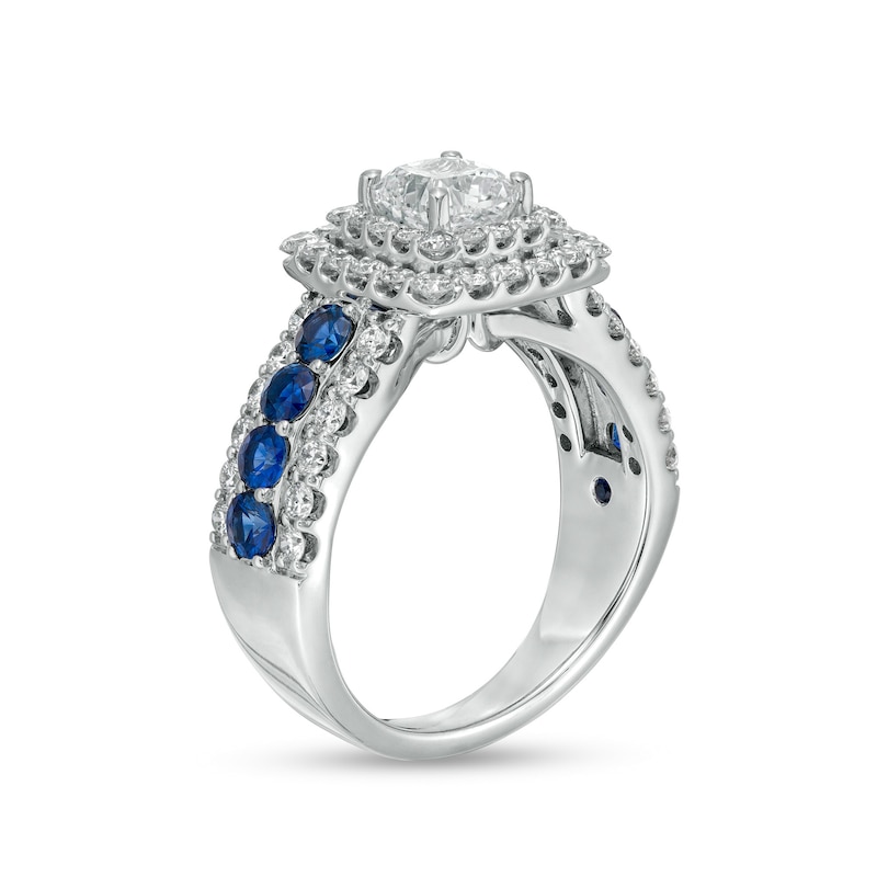 Main Image 3 of Vera Wang Love Collection 2 CT. T.W. Certified Lab-Created Diamond Engagement Ring with Blue Sapphires in 14K White Gold