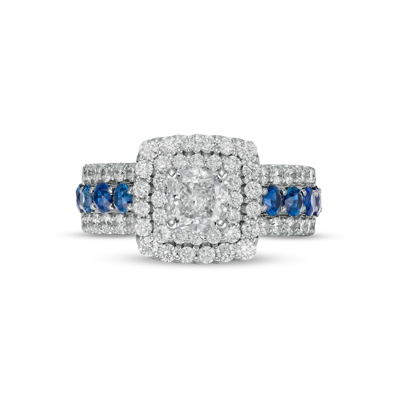 Main Image 4 of Vera Wang Love Collection 2 CT. T.W. Certified Lab-Created Diamond Engagement Ring with Blue Sapphires in 14K White Gold