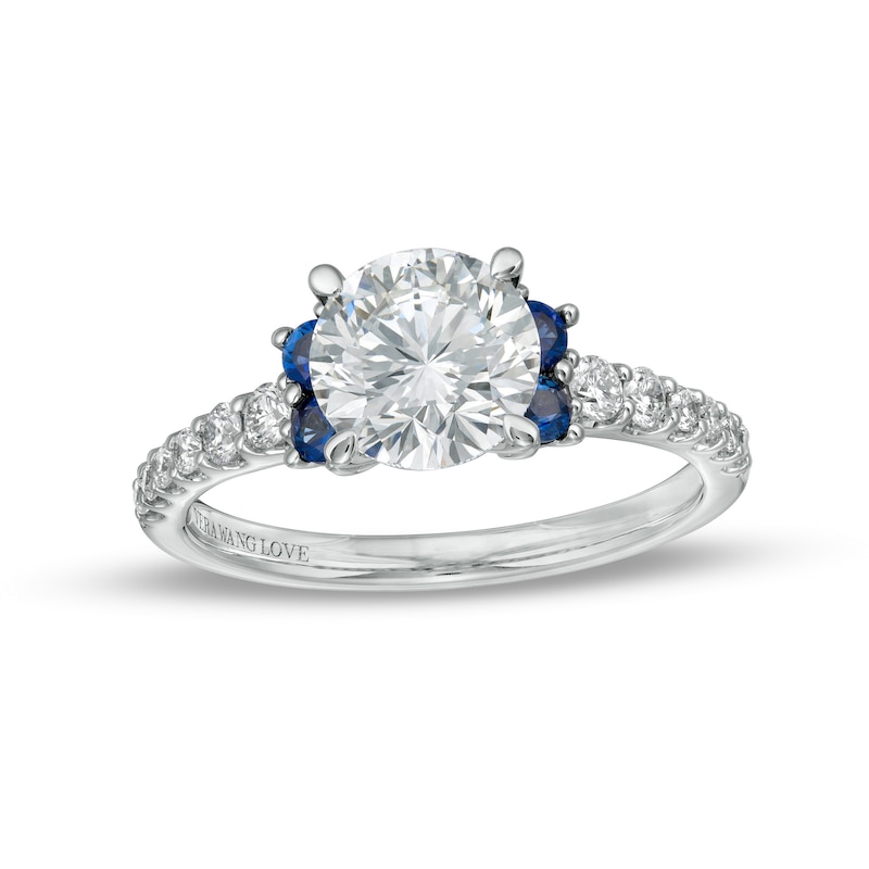 Main Image 1 of Vera Wang Love Collection 1-3/4 CT. T.W. Certified Lab-Created Diamond Engagement Ring with Blue Sapphires in 14K White Gold