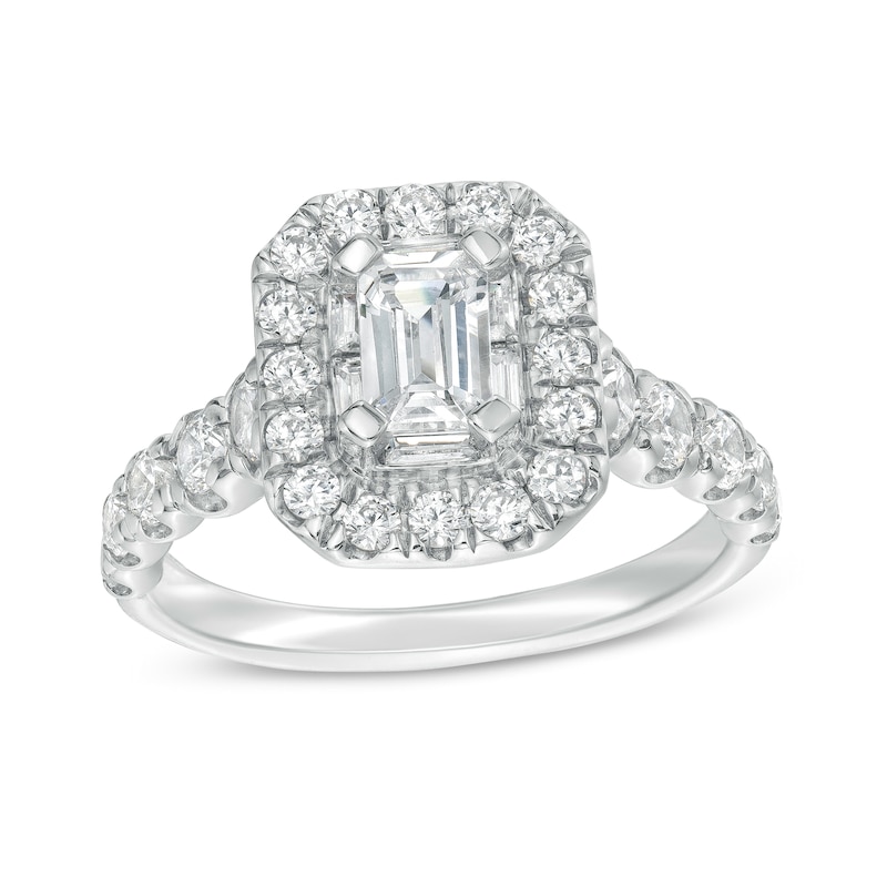 Main Image 1 of 2 CT. T.W. Certified Emerald-Cut Diamond Octagonal Frame Engagement Ring in 14K White Gold (I/SI2)