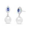 Thumbnail Image 1 of Freshwater Cultured Pearl and Marquise Ceylon Blue and White Lab-Created Sapphire Frame Drop Earrings in Sterling Silver