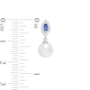 Thumbnail Image 3 of Freshwater Cultured Pearl and Marquise Ceylon Blue and White Lab-Created Sapphire Frame Drop Earrings in Sterling Silver