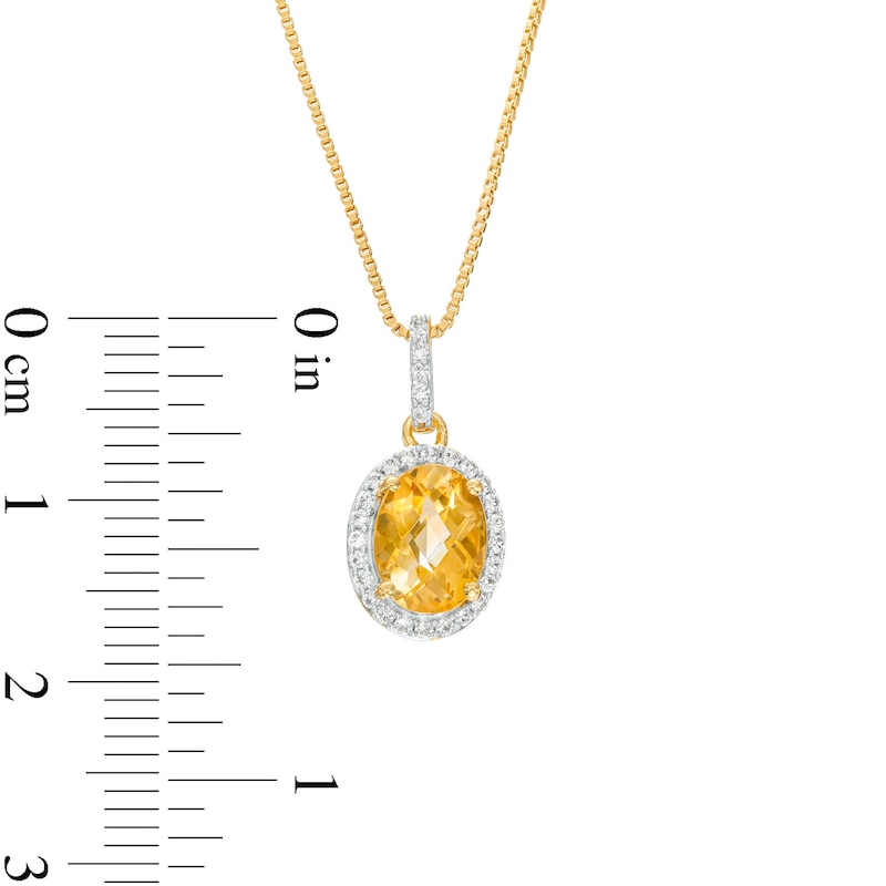 Main Image 4 of Oval Citrine and White Lab-Created Sapphire Frame Drop Pendant and Ring Set in Sterling Silver with 14K Gold Plate