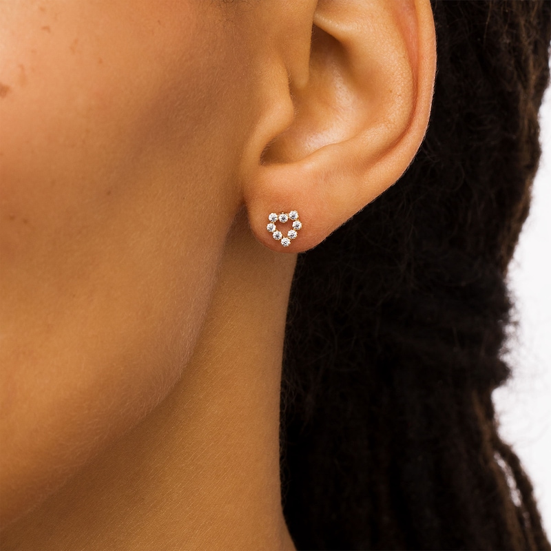 Main Image 2 of Child's Cubic Zirconia Heart Outline Stud Earrings in 14K Gold