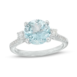 EFFY™ Collection 9.0mm Aquamarine and 1/5 CT. T.W. Diamond Collar Ring in 14K White Gold