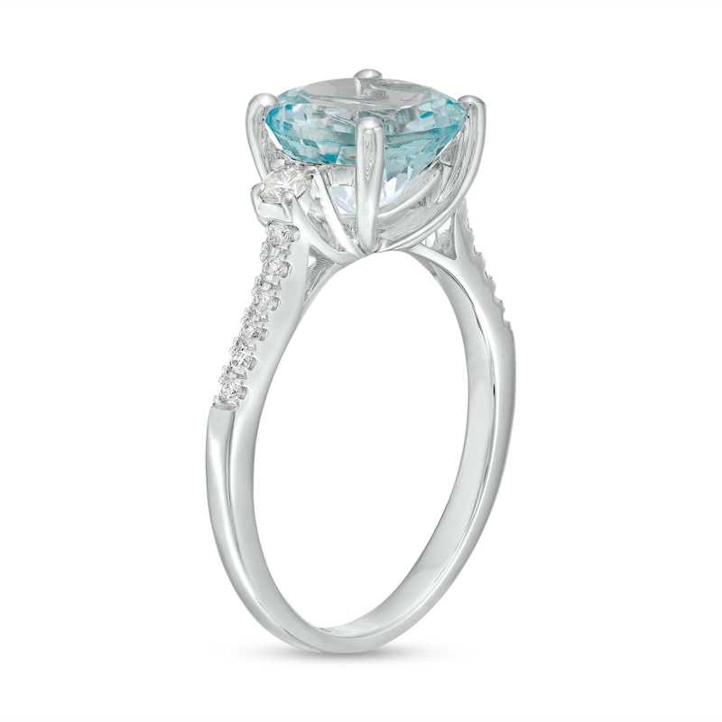 Main Image 3 of EFFY™ Collection 9.0mm Aquamarine and 1/5 CT. T.W. Diamond Collar Ring in 14K White Gold