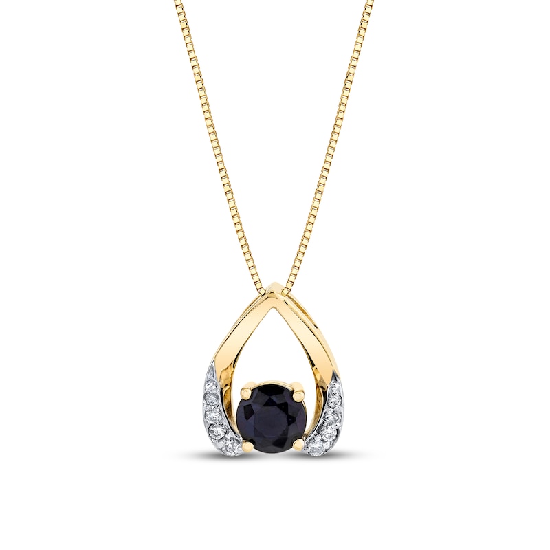 Main Image 1 of 5.0mm Blue Sapphire and 1/15 CT. T.W. Diamond Open Teardrop Pendant in 14K Gold