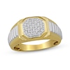 Thumbnail Image 1 of Men's 1/4 CT. T.W. Composite Diamond Ribbed Shank Wedding Ring in Sterling Silver with 14K Gold Plate