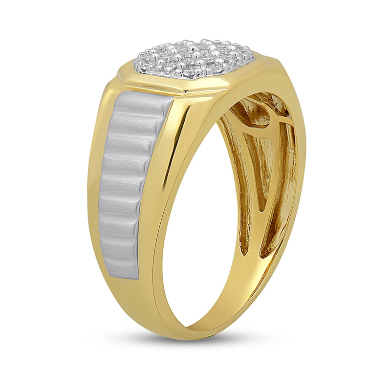 Main Image 2 of Men's 1/4 CT. T.W. Composite Diamond Ribbed Shank Wedding Ring in Sterling Silver with 14K Gold Plate