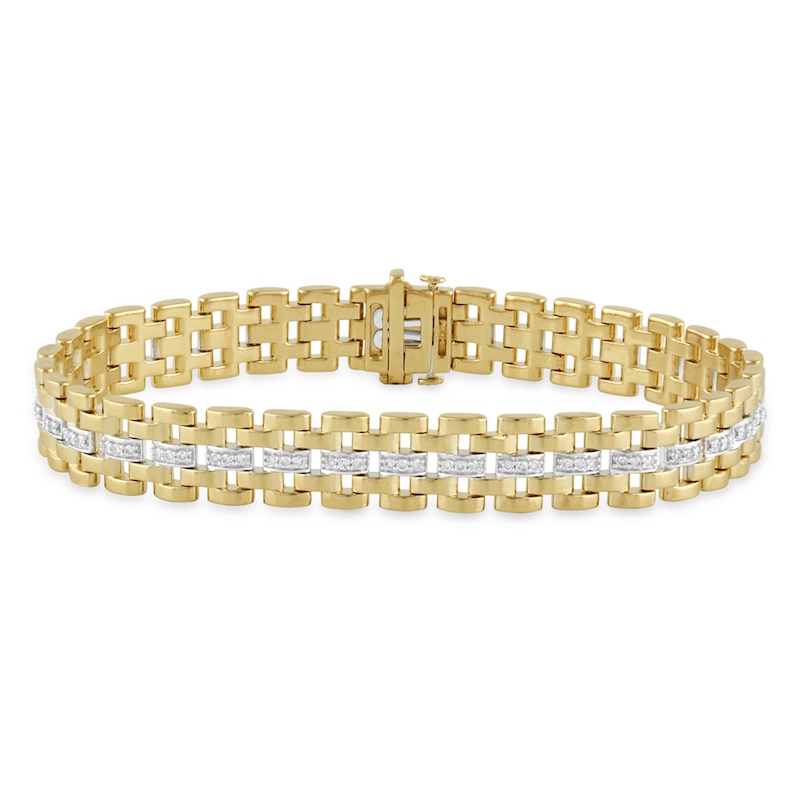 Kay Outlet Men's Diamond Cuban Link Bracelet 1 ct tw Round-cut 10K Yellow Gold 8.5