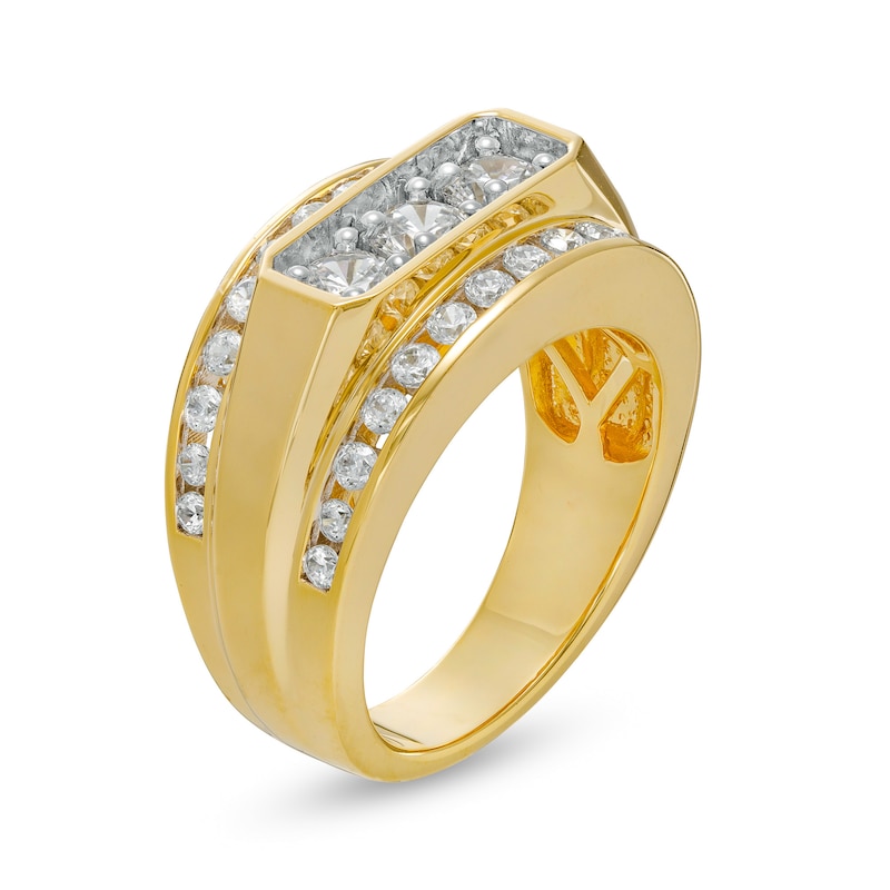 Main Image 3 of Men's 2 CT. T.W. Certified Lab-Created Diamond Border Three Stone Ring in 14K Gold (F/SI2)