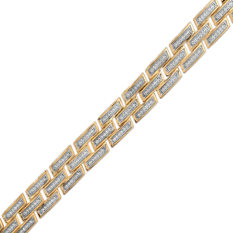 Main Image 1 of Men's 1 CT. T.W. Diamond Triple Row Brick Pattern Link Bracelet in 10K Gold - 8.5&quot;