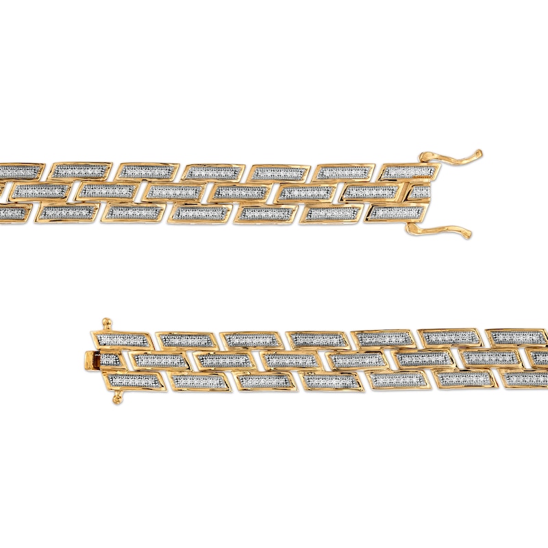 Main Image 3 of Men's 1 CT. T.W. Diamond Triple Row Brick Pattern Link Bracelet in 10K Gold - 8.5&quot;