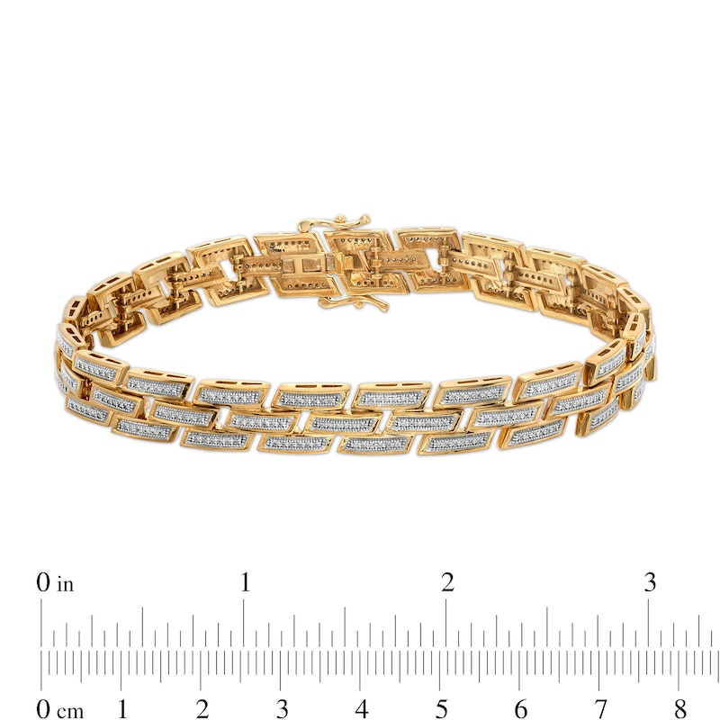 Main Image 4 of Men's 1 CT. T.W. Diamond Triple Row Brick Pattern Link Bracelet in 10K Gold - 8.5&quot;