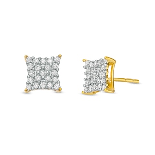 Men's 1/10 CT. T.W. Concave Square Multi-Diamond Stud Earrings in 10K Gold