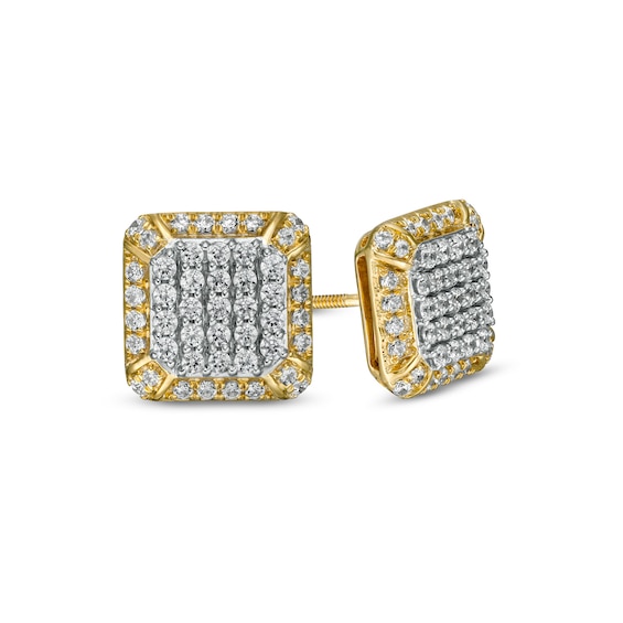 Men's 1/4 CT. T.W. Multi-Diamond Cuban Link Outer Edge Stud Earrings in 10K  Gold