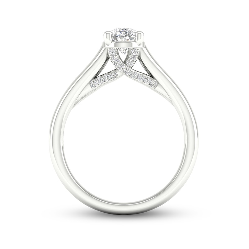 Main Image 4 of Trouvaille Collection 1 CT. T.W. DeBeers®-Graded Pear-Shaped Diamond Solitaire Engagement Ring in Platinum (F/I1)