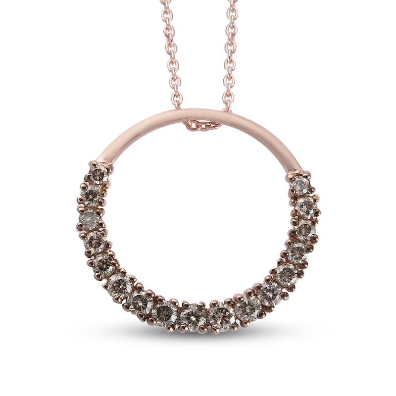 Main Image 1 of 3/4 CT. T.W. Champagne Diamond Graduated Circle Pendant in Sterling Silver with 18K Rose Gold Plate – 20&quot;