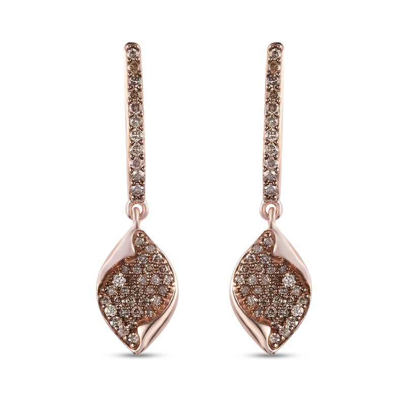 Main Image 1 of 1-1/4 CT. T.W. Champagne Multi-Diamond Flame Drop Earrings in Sterling Silver with 18K Rose Gold Plate