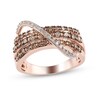 Thumbnail Image 1 of 3/4 CT. T.W. Champagne and White Diamond Ribbon Overlay Triple Row Band in Sterling Silver with 18K Rose Gold Plate