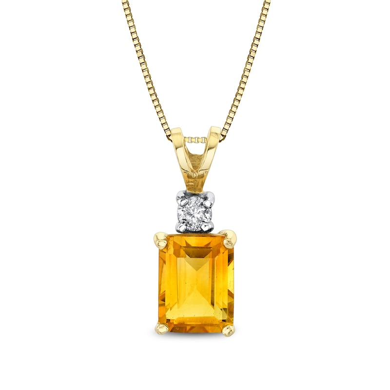 Main Image 1 of Emerald-Cut Citrine and 1/15 CT. T.W. Diamond Pendant in 14K Gold