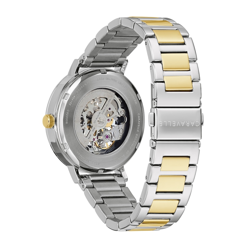 Main Image 3 of Men's Caravelle by Bulova Automatic Two-Tone Watch with Black Skeleton Dial (Model: 45A152)