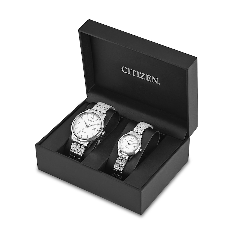 His and Hers Citizen Eco-Drive® Corso Watch with White Dial (Model: PAIRS-RETAIL-5056-A)