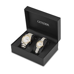 His and Hers Citizen Eco-Drive® Corso Two-Tone Watch with White Dial (Model: PAIRS-RETAIL-5851-A)