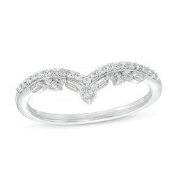 1/5 CT. T.W. Baguette and Round Diamond Alternating Contour Anniversary Band in 14K White Gold