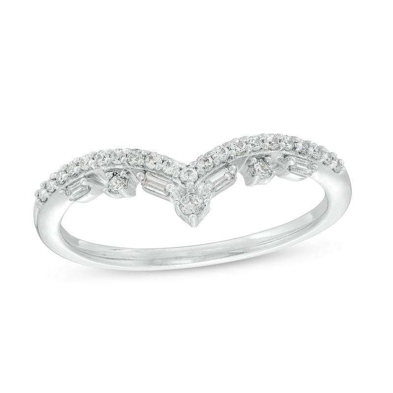 Main Image 1 of 1/5 CT. T.W. Baguette and Round Diamond Alternating Contour Anniversary Band in 14K White Gold