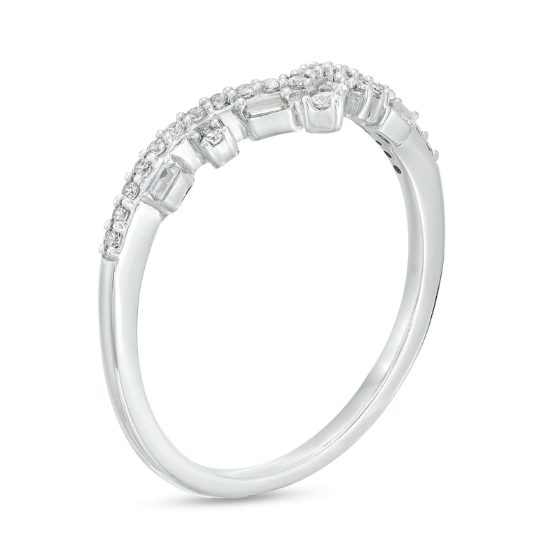 Main Image 3 of 1/5 CT. T.W. Baguette and Round Diamond Alternating Contour Anniversary Band in 14K White Gold