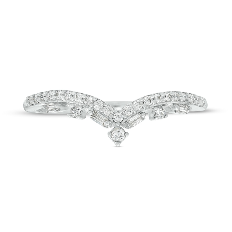 Main Image 4 of 1/5 CT. T.W. Baguette and Round Diamond Alternating Contour Anniversary Band in 14K White Gold