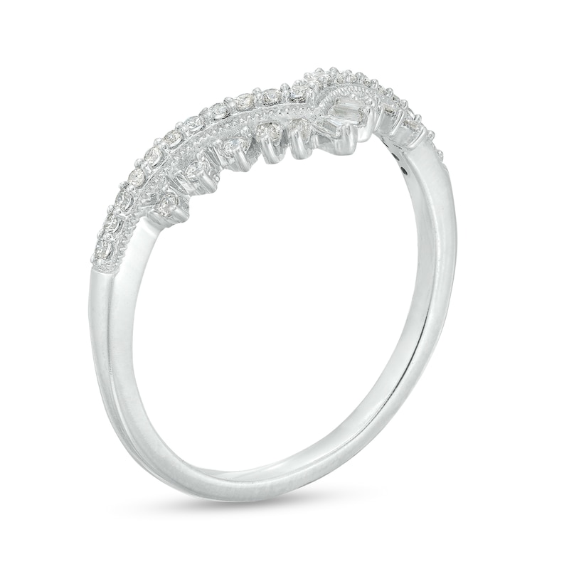 Main Image 3 of 1/5 CT. T.W. Baguette and Round Diamond Vintage-Style Contour Anniversary Band in 14K White Gold