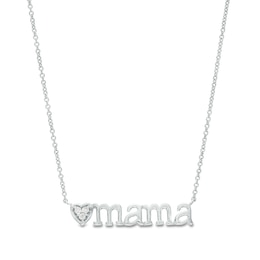 Multi-Diamond Accent Heart &quot;mama&quot; Necklace in Sterling Silver – 17&quot;