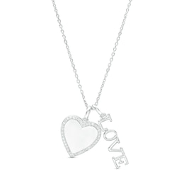 1/8 CT. T.W. Diamond Heart and &quot;LOVE&quot; Charm Pendant in Sterling Silver