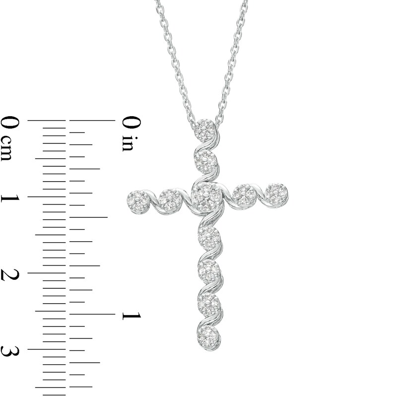 Main Image 3 of 1/4 CT. T.W. Diamond Swirl Cross Pendant in Sterling Silver