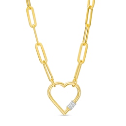 Diamond Accent Heart Outline Necklace in Sterling Silver with 18K Gold Plate – 19&quot;