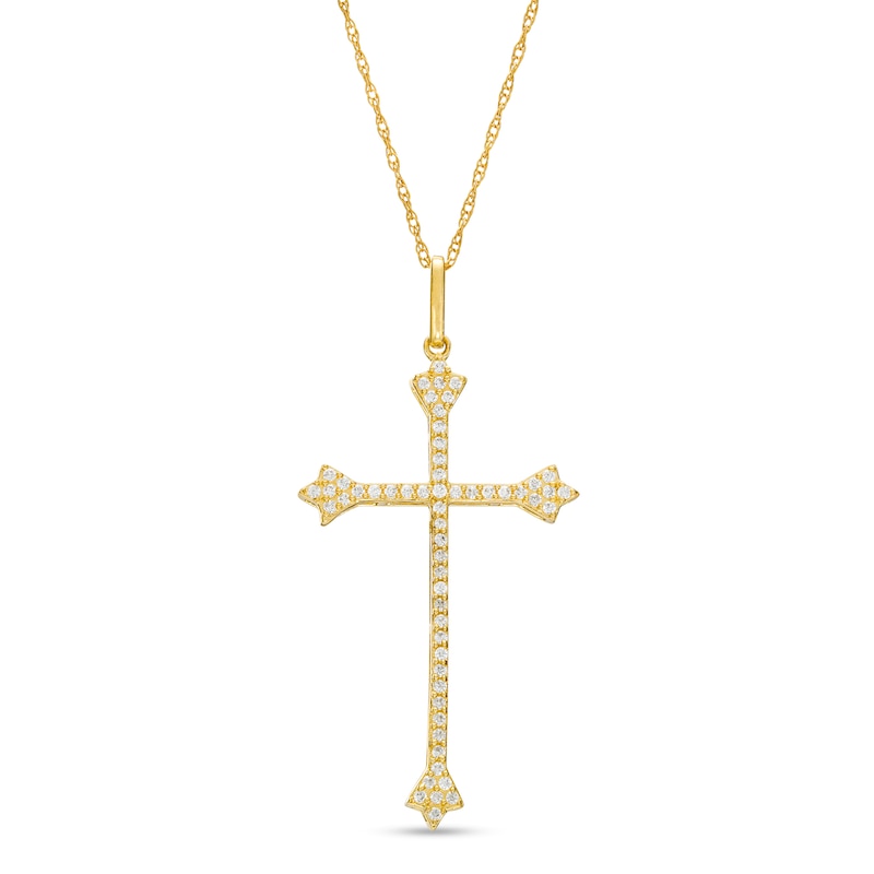 Main Image 1 of 1/6 CT. T.W. Diamond Flared Cross Pendant in 10K Gold